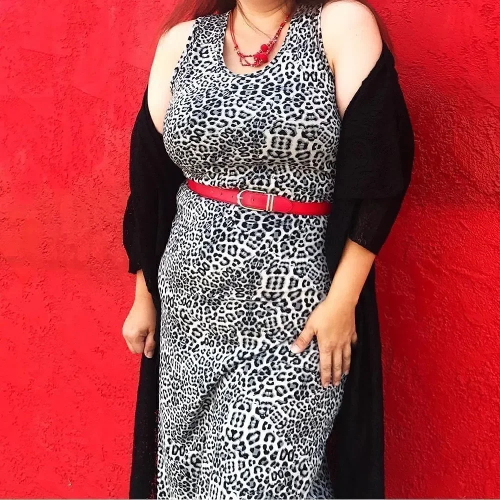LuLaRoe Dani Rare Snow Leopard Black and White Maxi Tank Dress - Picture 1 of 2